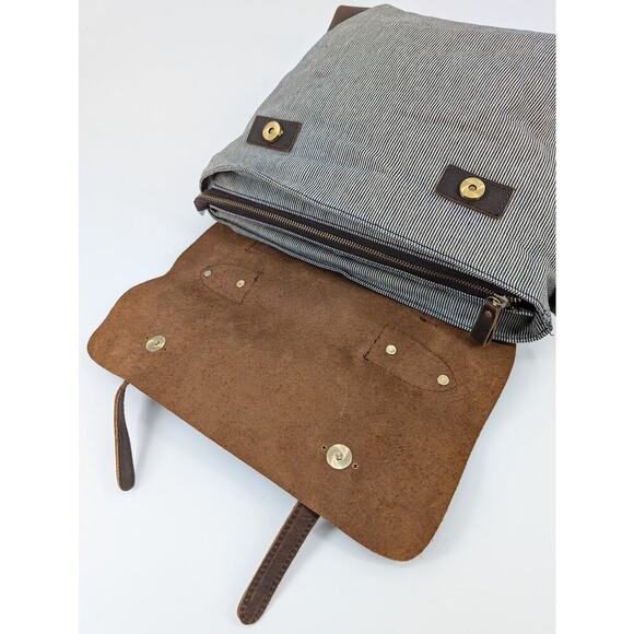 Jesslyn Blake Anthropologie Messenger Bag Canvas Leather Work Travel Boho Chic - Picture 7 of 16